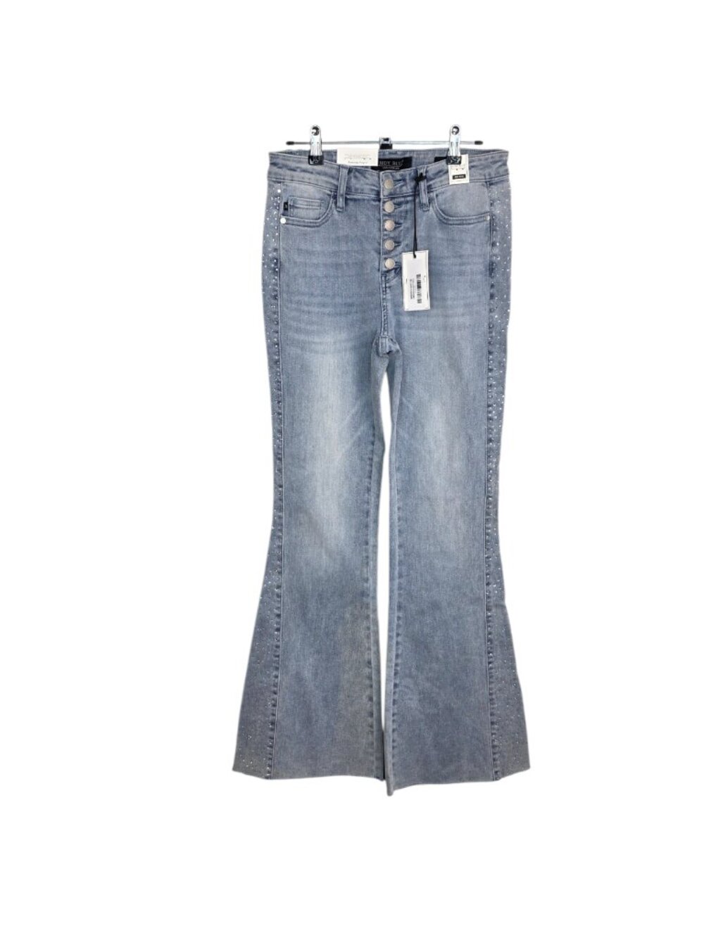 Judy Blue Flare Fit Mid Rise Jeans, Embellished, Diamante, Light Blue, Size 28